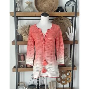 Boston Proper Size Small Knit Coral Ombré Sweater Tunic Tassels